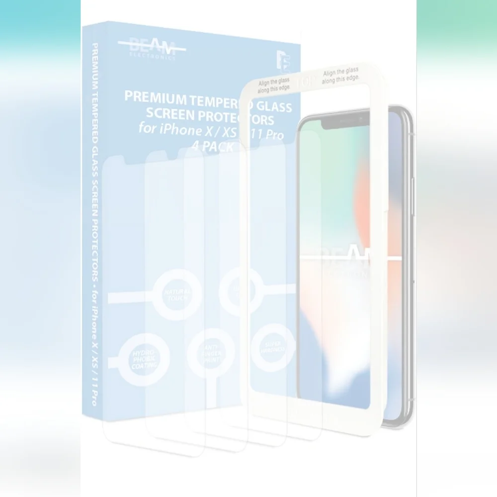 Screen Protector for iPhone X, XS, 11 Pro, Beam Electronics Tempered Glass 4pack
